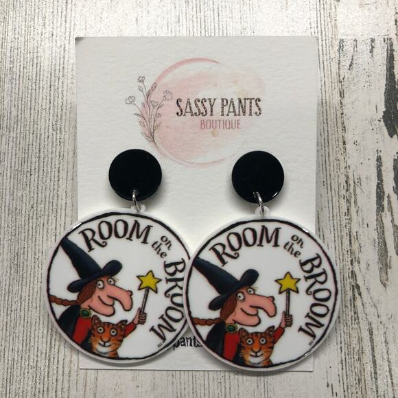 Room on the Broom Witch Book Teacher Earrings NEW - Picture 1 of 1